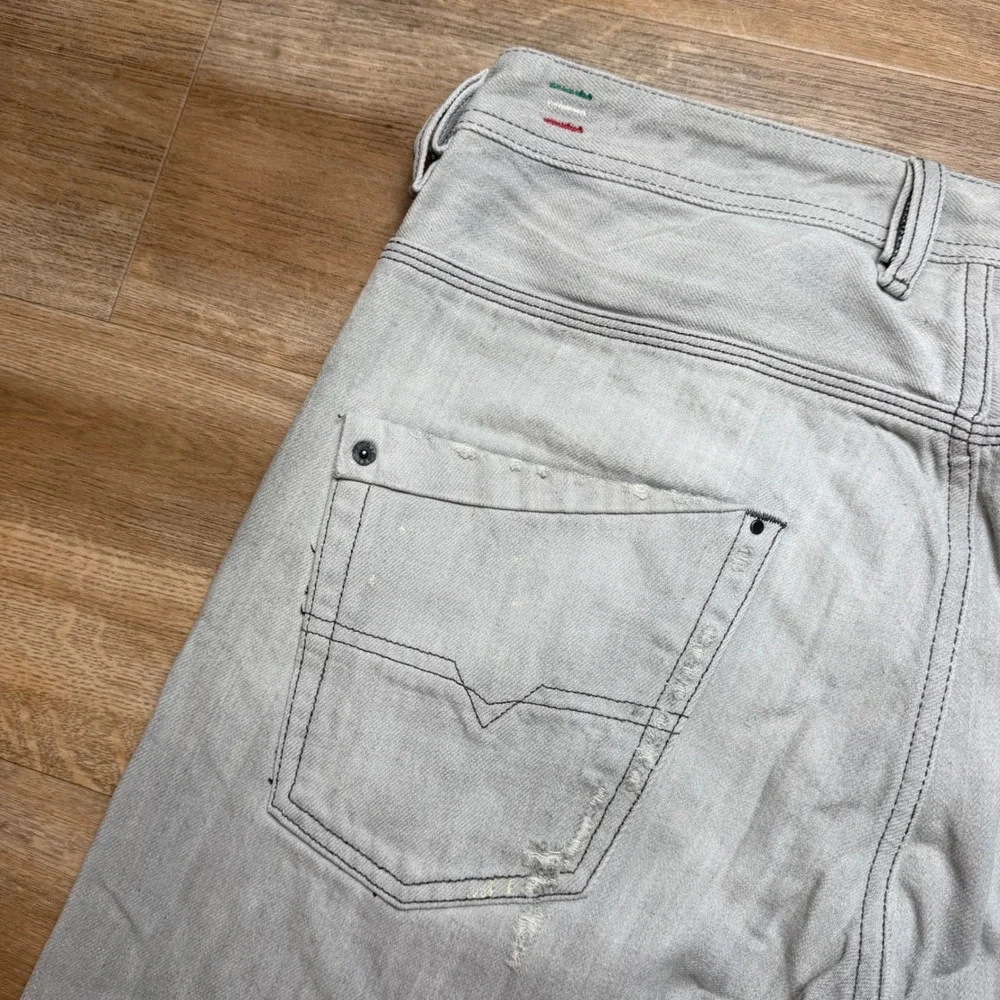 Diesel Krooley Jeans Mens 33x30 Gray Slim Carrot Distressed Made in Italy 008X9